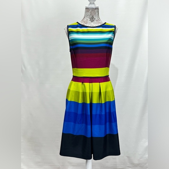 TAHARI Multi color sleeveless stripe scuba fit and flare dress size 12. - Picture 5 of 14